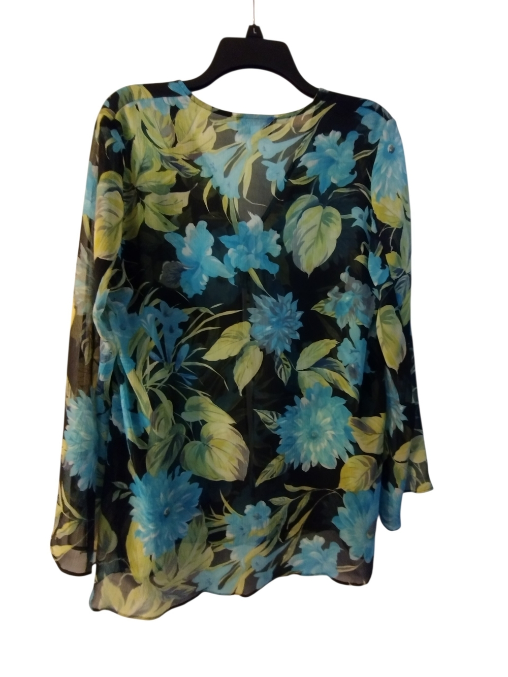 Women's Floral Sheer Blouse - Blue Green Floral